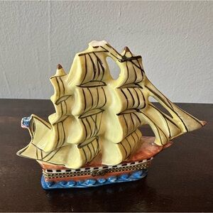 Porcelain Mast Sailing Ship Hinged Trinket Box
